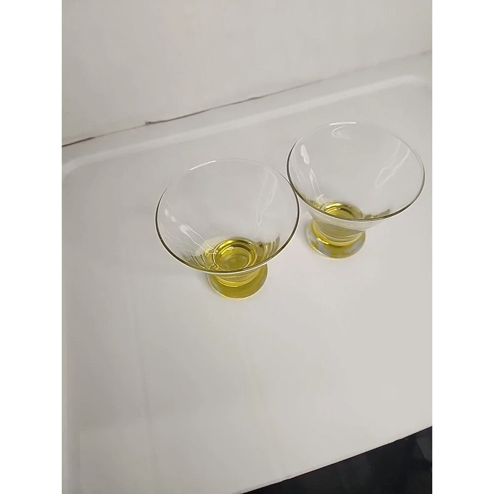 Martini Cocktail Glasses With Yellow Heavy Base, Lot Of 2